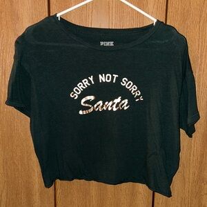 PINK Sorry Not Sorry Santa crop T